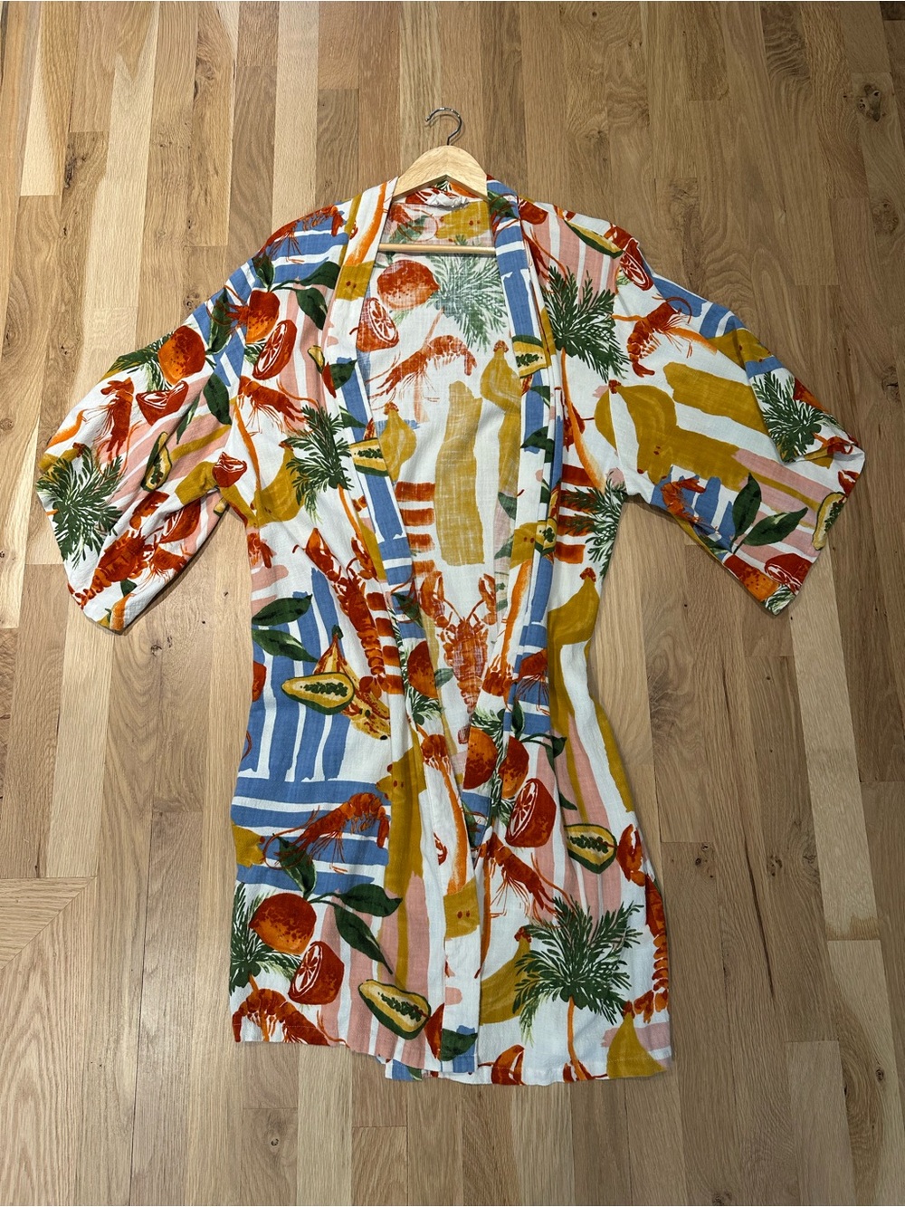 Anthropologie Tropical Fruit & Palm Print Coverup - Blue, Yellow, Green, Orange